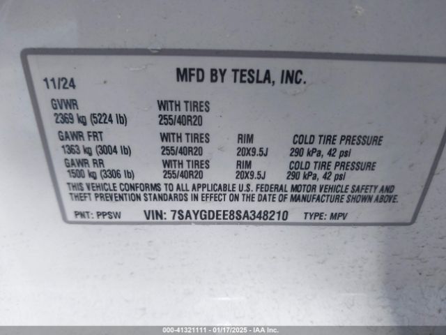 7SAYGDEE8SA348210 Tesla Model Y Long Range Dual Motor All-wheel Drive
