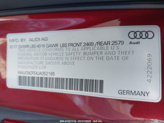WAUCNCF5XJA052165 Audi A5 2.0t Premium