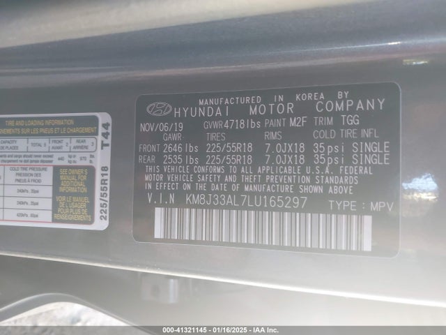 KM8J33AL7LU165297 Hyundai TUCSON SEL