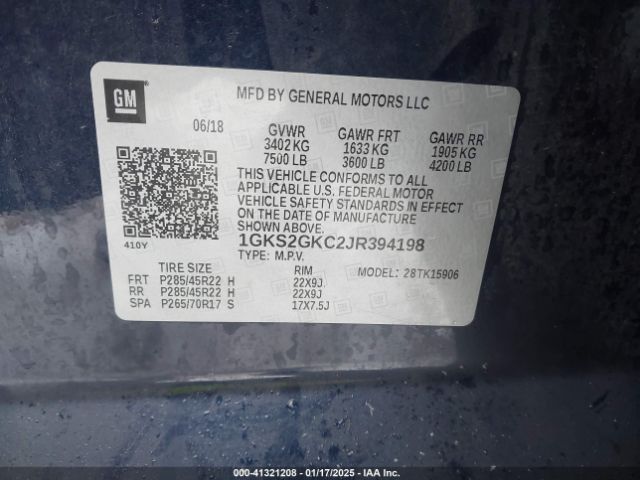 1GKS2GKC2JR394198 GMC Yukon Xl Slt