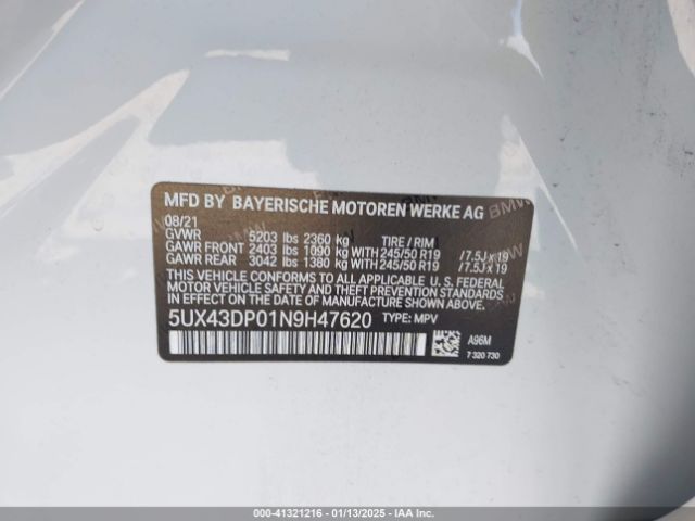 5UX43DP01N9H47620 BMW X3 Sdrive30i