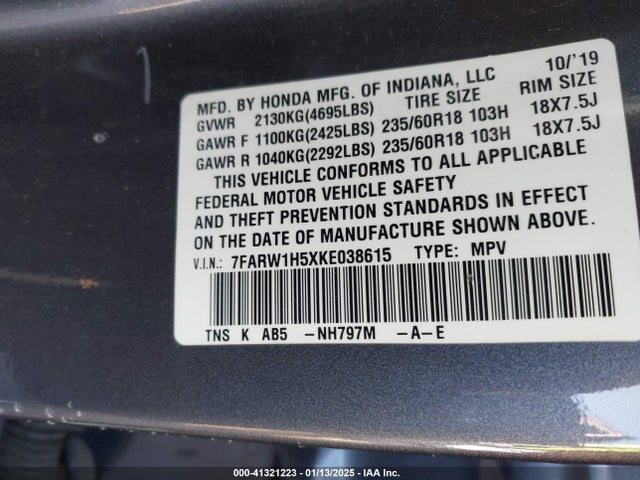 7FARW1H5XKE038615 Honda CR-V EX