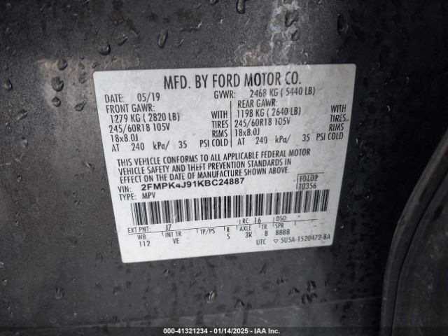 2FMPK4J91KBC24887 Ford EDGE SEL