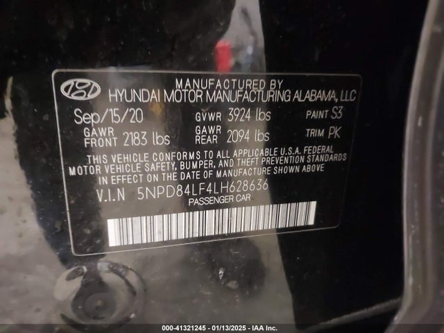 5NPD84LF4LH628636 Hyundai ELANTRA SEL