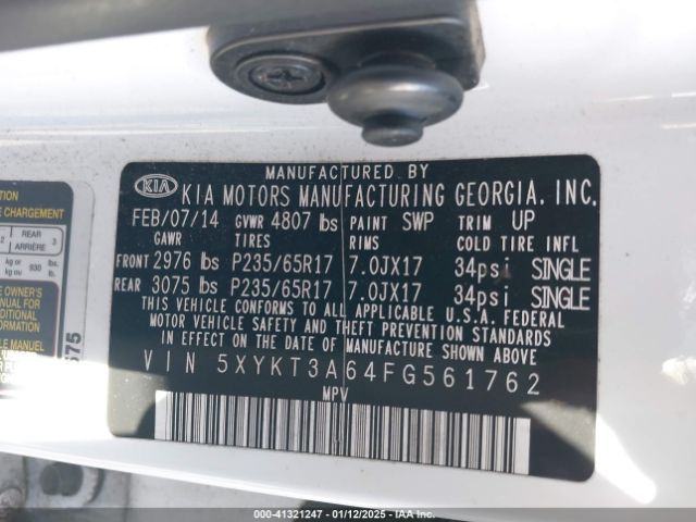 5XYKT3A64FG561762 KIA SORENTO LX