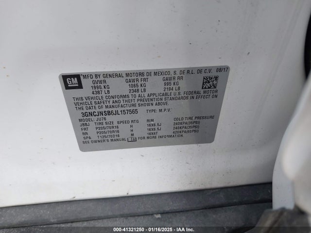 Chevrolet TRAX LS 2018 3GNCJNSB6JL157565 Image 9
