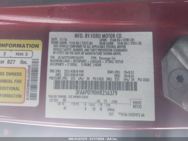 3FA6P0T90HR256379 Ford FUSION SE