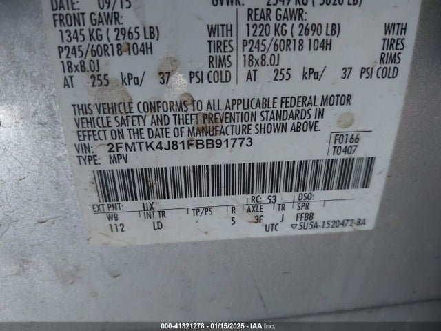 Ford EDGE SEL 2015 2FMTK4J81FBB91773 Image 9