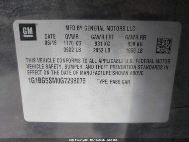 1G1BG5SM0G7298075 Chevrolet Cruze Premier Auto