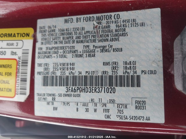 Ford FUSION SE 2014 3FA6P0HD3ER371020 Image 9