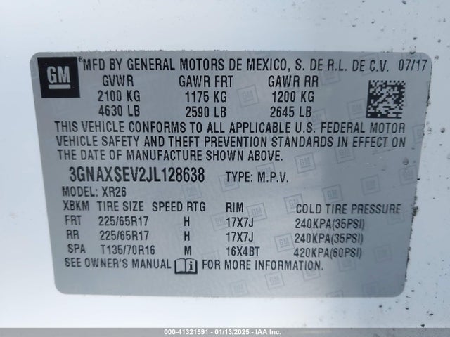 Chevrolet EQUINOX LT 2018 3GNAXSEV2JL128638 Image 9