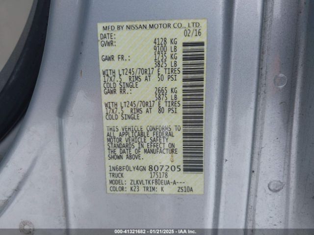 1N6BF0LY4GN807205 Nissan Nv Cargo Nv2500 Hd Sv V6
