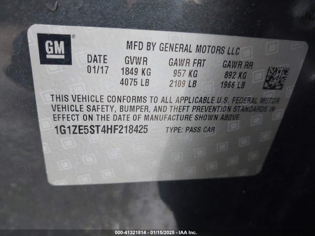 1G1ZE5ST4HF218425 Chevrolet MALIBU 1LT
