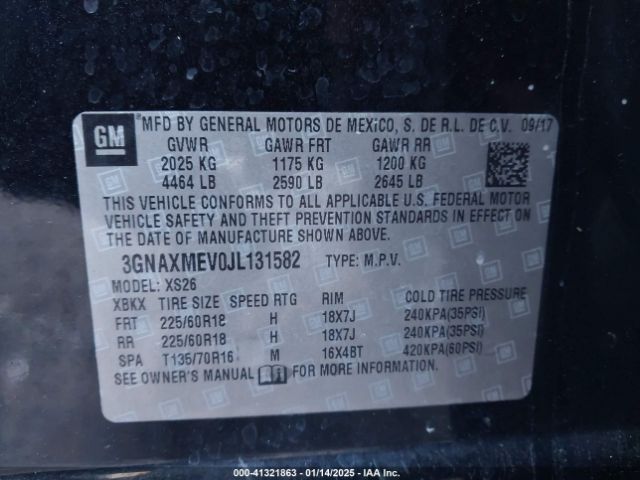 3GNAXMEV0JL131582 Chevrolet Equinox Premier