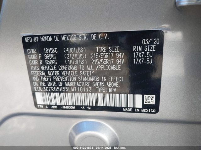 3CZRU5H55LM710113 Honda Hr-v 2wd Ex
