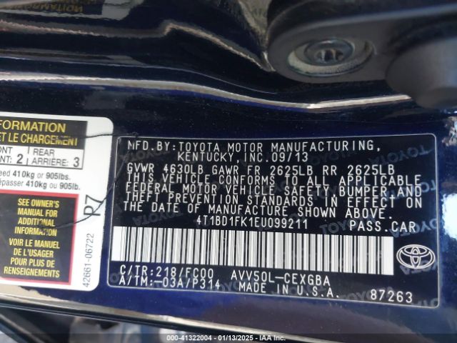 4T1BD1FK1EU099211 Toyota Camry Hybrid Xle