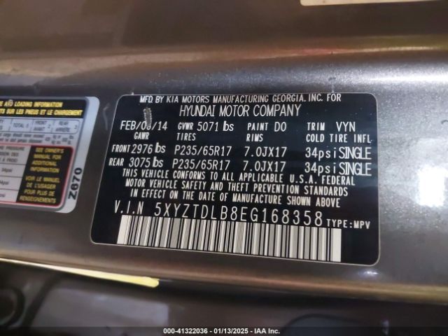 5XYZTDLB8EG168358 Hyundai Santa Fe Sport 2.4l