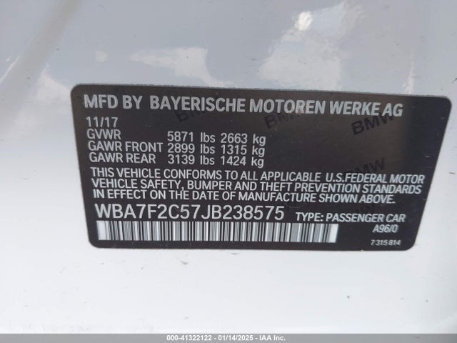 BMW 2018 2018 WBA7F2C57JB238575 Image 9