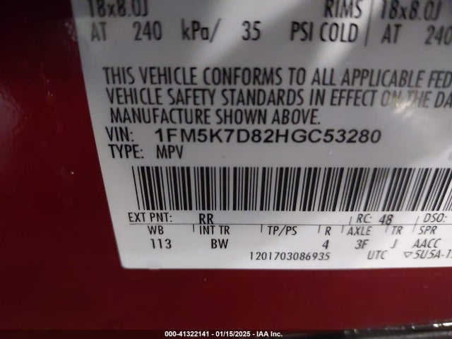 1FM5K7D82HGC53280 Ford EXPLORER XLT