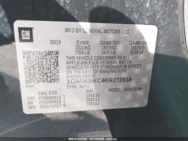 1GNSKBKC4KR272918 Chevrolet Tahoe Lt