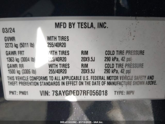 7SAYGDED7RF056018 Tesla Model Y Long Range Dual Motor All-wheel Drive/rwd