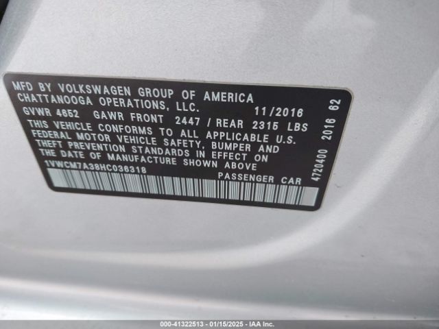 1VWCM7A38HC036318 Volkswagen Passat V6 Sel Premium