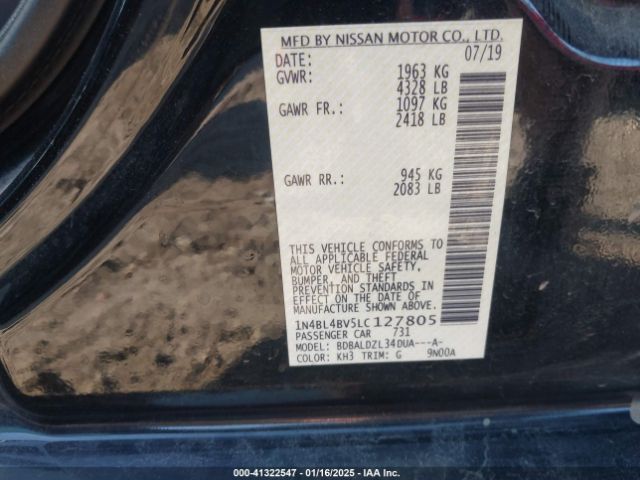 1N4BL4BV5LC127805 Nissan Altima S Fwd