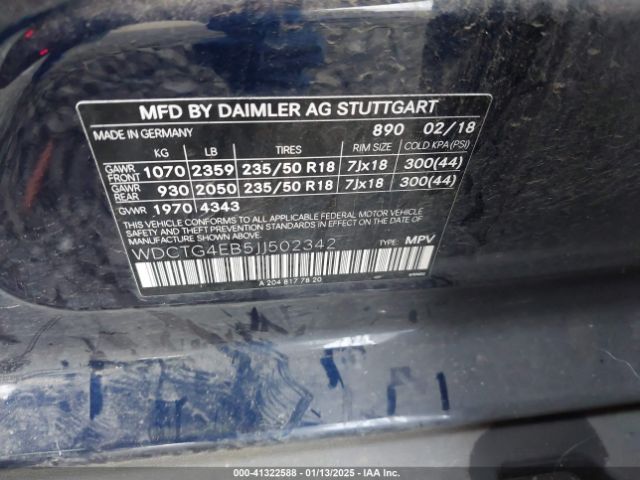 WDCTG4EB5JJ502342 Mercedes-Benz GLA 250