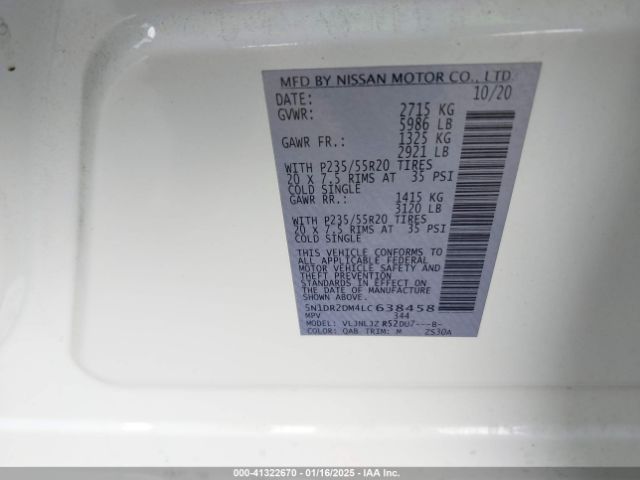 5N1DR2DM4LC638458 Nissan Pathfinder Platinum 4wd