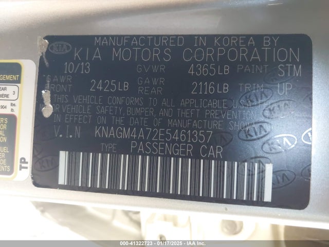 KIA Optima Lx 2014 KNAGM4A72E5461357 Image 9