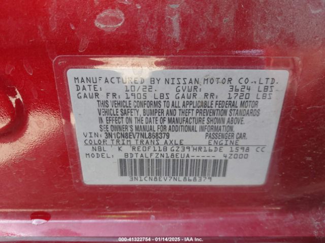3N1CN8EV7NL868379 Nissan Versa 1.6 Sv Xtronic Cvt