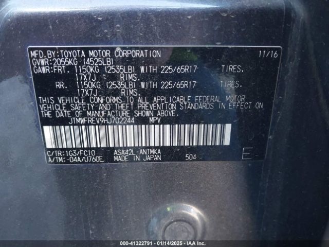 JTMWFREV9HJ702244 Toyota Rav4 Xle