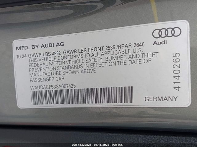 WAUDACF53SA007425 Audi A5 Sportback Premium 45 Tfsi S Line Quattro S Tronic