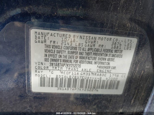 3N1AB7AP7KY252276 Nissan 2019