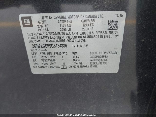 2GNFLGEK9G6184335 Chevrolet Equinox Ltz