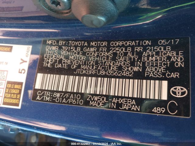 JTDKBRFU8H3562482 Toyota Prius Two