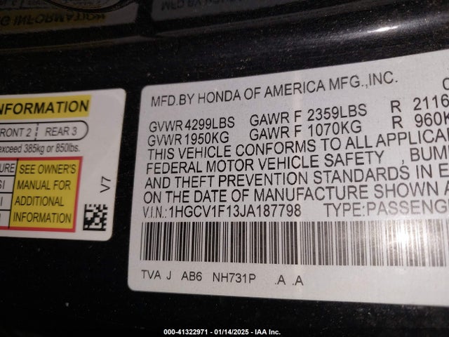 Honda ACCORD LX 2018 1HGCV1F13JA187798 Image 9