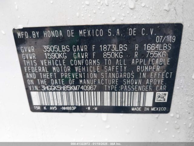 3HGGK5H85KM740967 Honda FIT EX