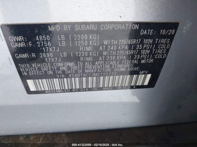 4S4BTACC2M3120233 Subaru Outback Premium
