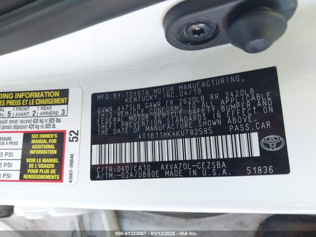 4T1B11HK4KU782585 Toyota CAMRY SE