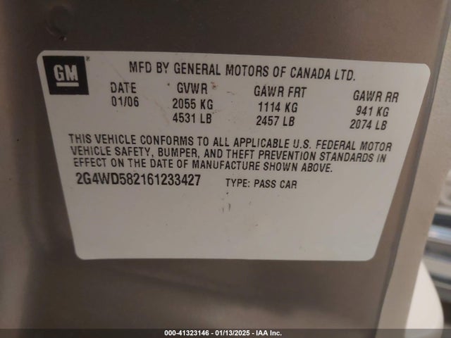 Продаж на аукціоні авто 2006 Buick Lacrosse Cxl, vin: 2G4WD582161233427, номер лоту: 41323146