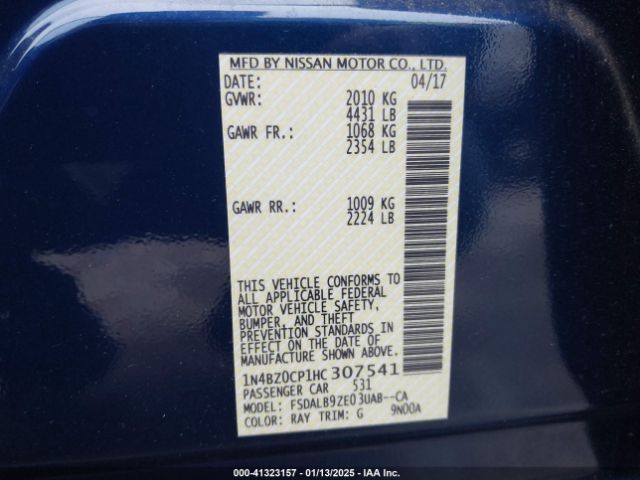 1N4BZ0CP1HC307541 Nissan LEAF S