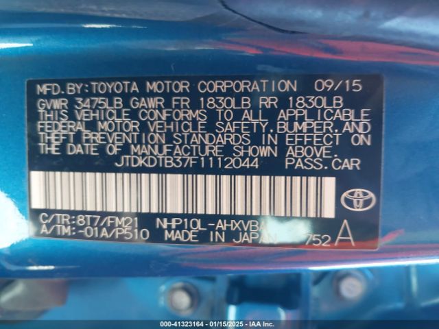 JTDKDTB37F1112044 Toyota Prius C Two