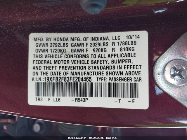Honda CIVIC EX 2015 19XFB2F83FE204465 Image 9