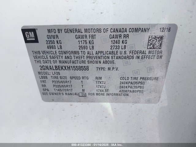 Chevrolet Equinox 2017 2GNALBEKXH1558558 Image 9