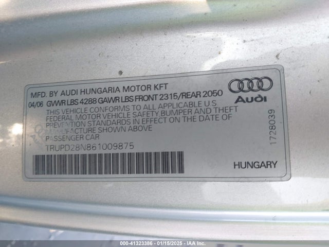 2006 AUDI TT TRUPD28N861009875 Photo 8