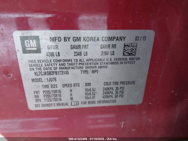 KL7CJKSB2FB173145 Chevrolet Trax 1ls