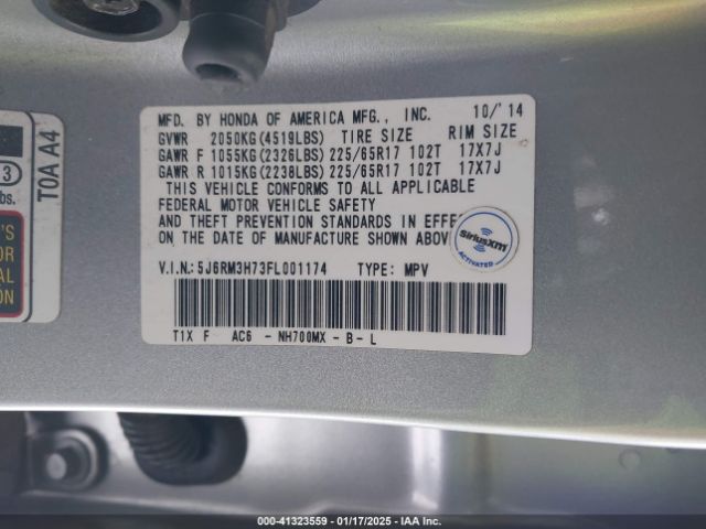 5J6RM3H73FL001174 Honda Cr-v Ex-l