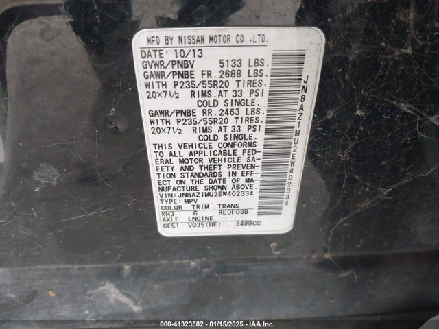 Nissan Murano Le 2014 JN8AZ1MU2EW402334 Image 9