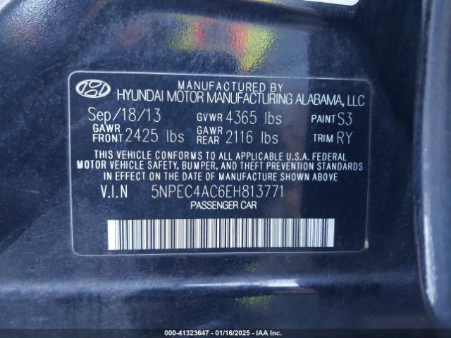5NPEC4AC6EH813771 Hyundai Sonata Limited
